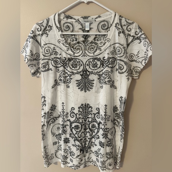 dressbarn Tops - Dressbarn Vintage Black and White Ornate Short Sleeve Top